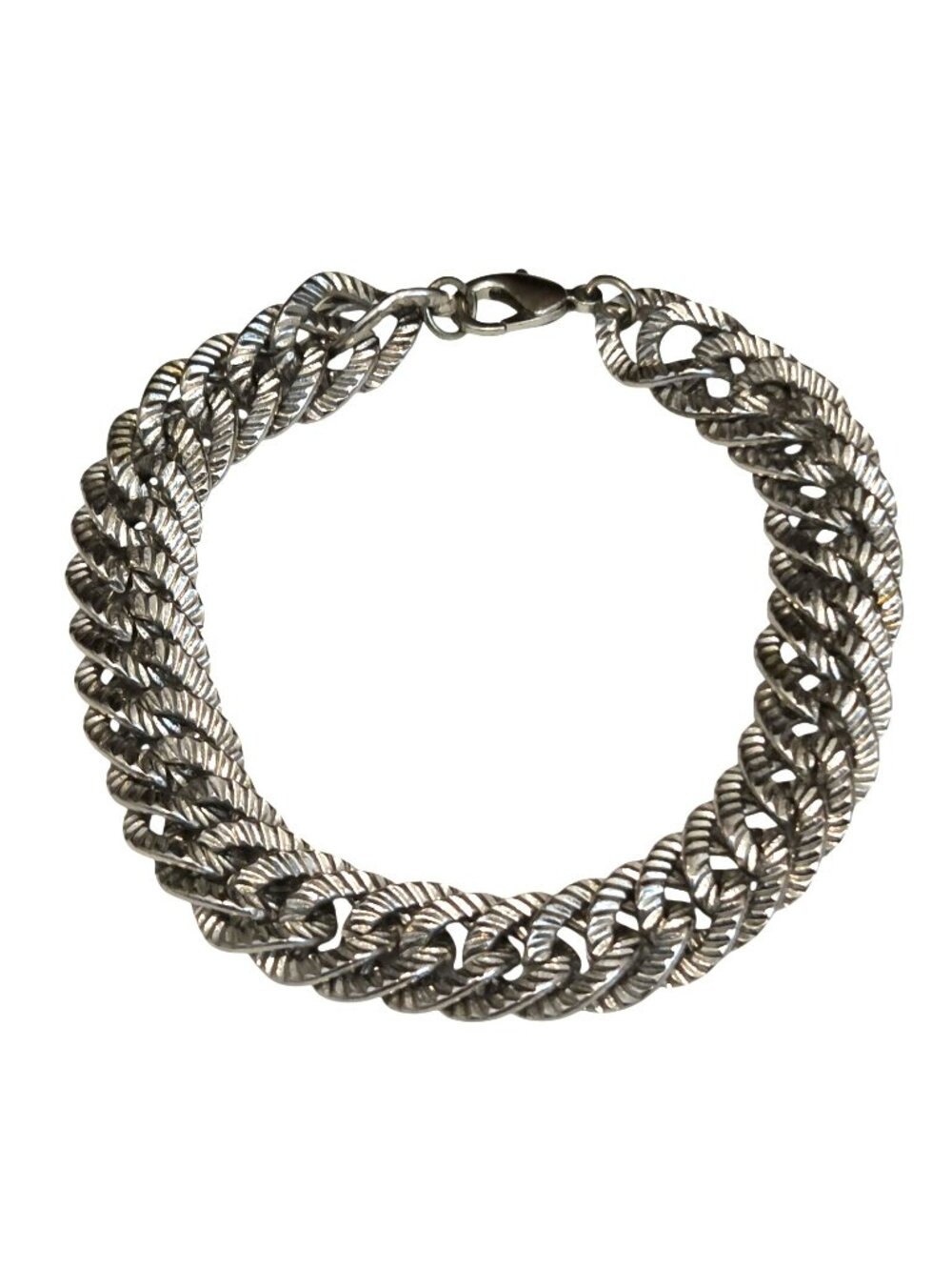 Vintage Silver Tone Double Curb Link 8.5" Mens Bracelet